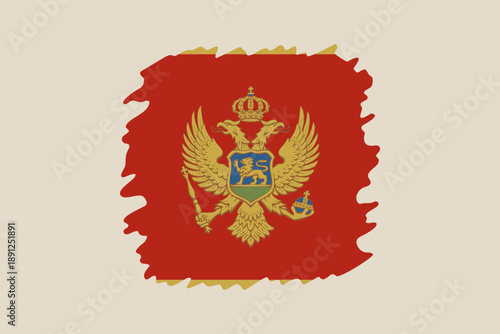 Flag of Montenegro with Coat of Arms illustrated in an artistic brush stroke vector graphic for modern patriotism.