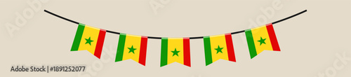 Senegalese Flag Bunting Garland Hanging on a String for a Festive National Holiday Celebration Decoration.