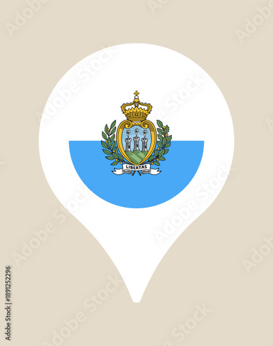 San Marino Flag in a Map Pointer Icon Symbolizing a Travel Destination in Europe for GPS Navigation.