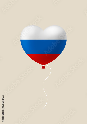 Patriotic heart balloon with the Russian flag floating on a string, a loving symbol for a national holiday.