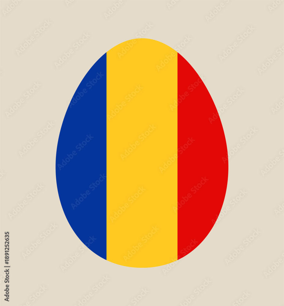 Fototapeta premium Romanian Flag Decorated Easter Egg Vector Illustration for a Festive Holiday on a Simple Minimalist Background.