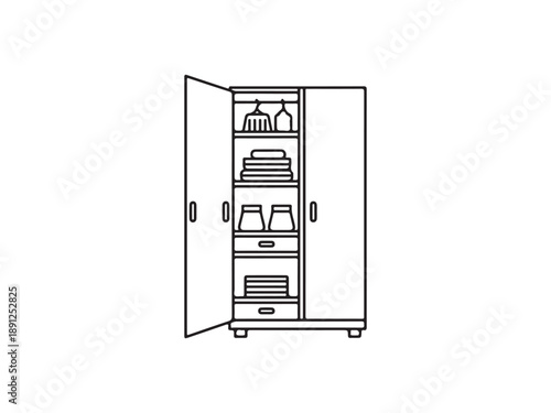 Open Kitchen Cabinet with Items Inside