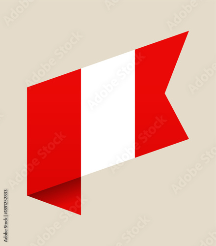 Peruvian national flag as a stylized ribbon pennant waving against a background, a patriotic vector graphic element.