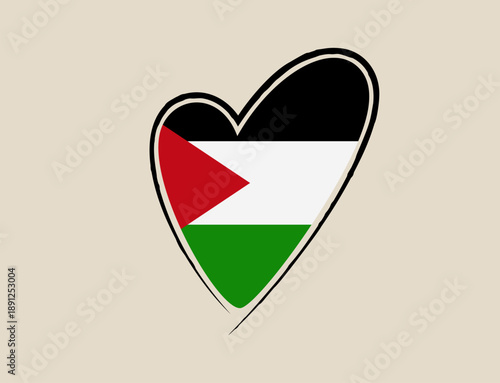 Palestinian flag designed within a love heart shape, a powerful vector symbol of support, solidarity, and peace.