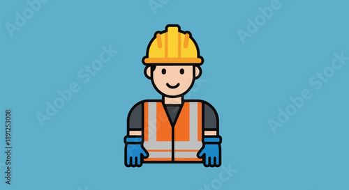Construction Worker Icon with Hard Hat and Safety Vest.