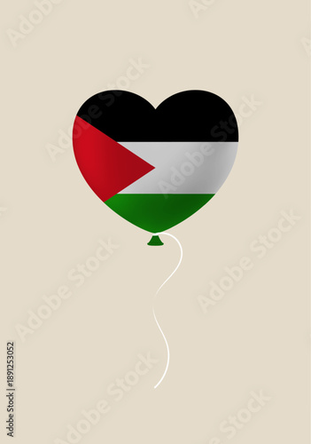 Palestine Flag Heart Shaped Balloon Floating as a Vector Symbol of Love, Support, and Patriotic Hope.
