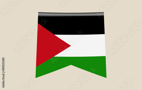 Flag of Palestine illustrated as a glossy hanging banner symbol for national identity, patriotism, and pride.