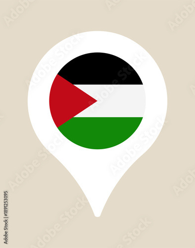 Palestine Flag within a white map pin location marker icon, a simple vector for national and geographic concepts.