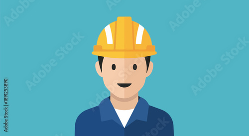 Construction Worker Avatar with Hard Hat Icon Blue Collar Male.