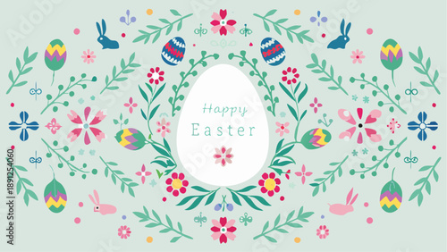 Vibrant Easter celebration with colorful eggs and bunnies