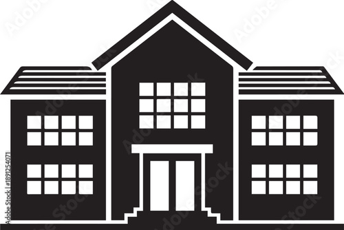 Minimalist building facade with a geometric window black silhouette