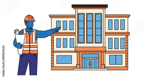 Building Construction Site Architect with Plans Inspecting Property.