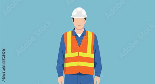 Construction Worker in Hard Hat and Safety Vest.