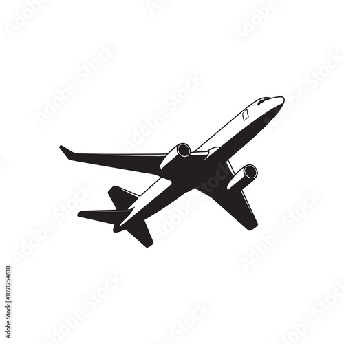 Airplane Silhouette Icon Vector, Commercial Jet Aircraft Symbol