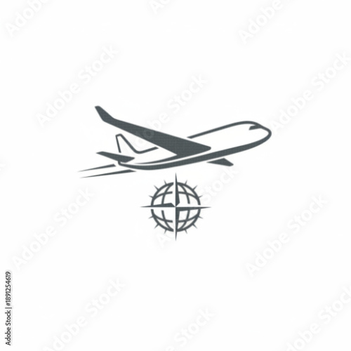 Airplane and globe compass navigation logo