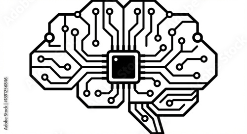 Artificial intelligence represented as a brain circuit board, symbolizing technological advancement and cognitive computing
