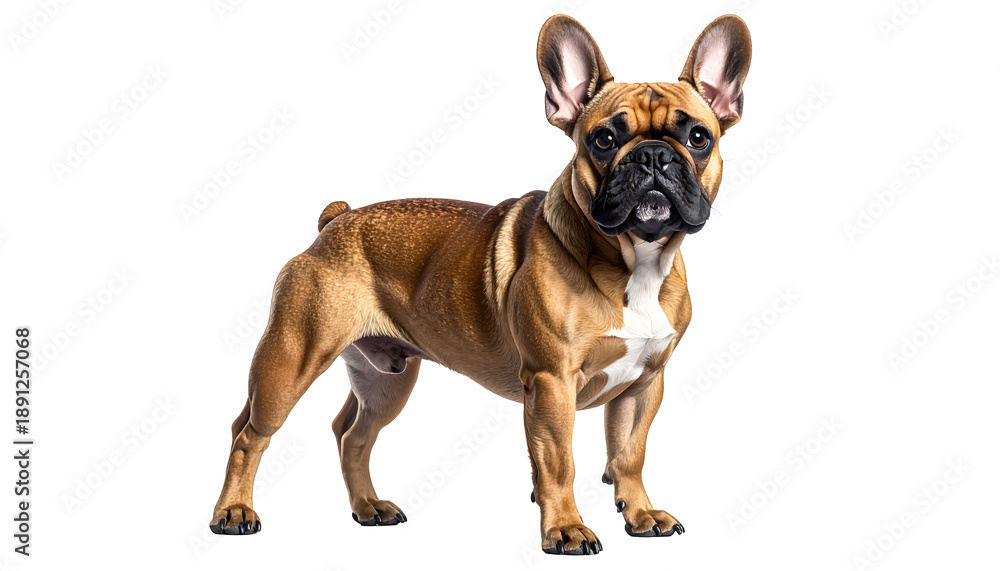 Obraz premium Standing Brown French Bulldog Isolated on Transparent Background Full Body Studio Shot for Pet Products and Veterinary Marketing Materials