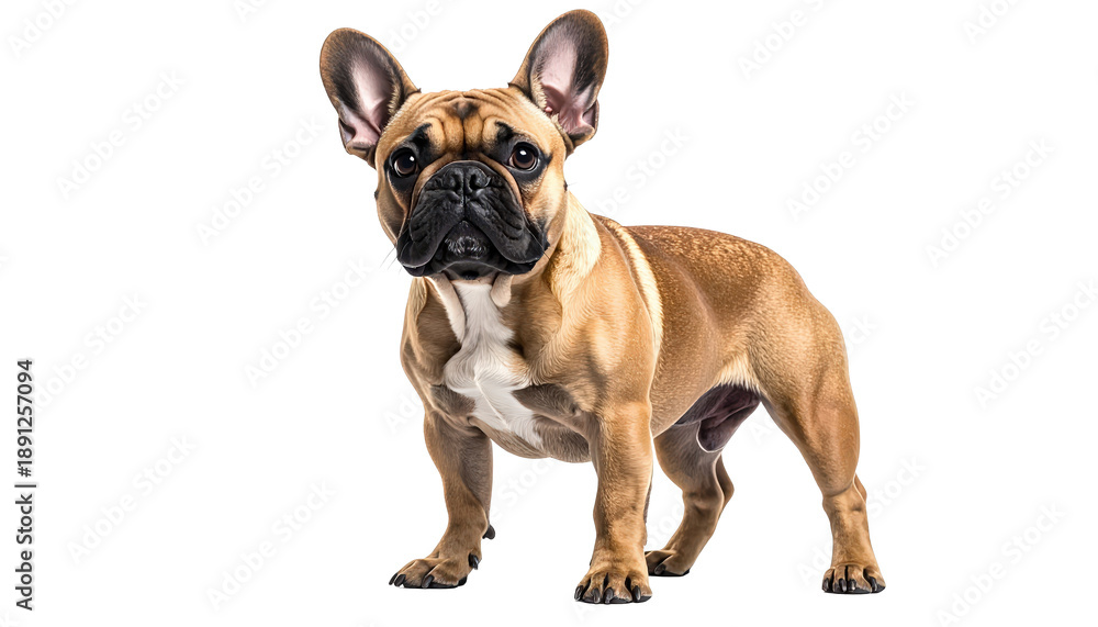 Obraz premium French Bulldog Standing on Transparent Background Tan and Black Fur Cute Pet Animal for Breed Specific Designs and Dog Related Marketing