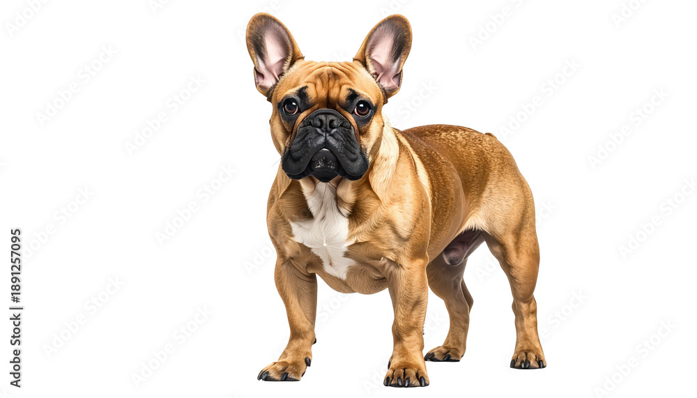 Obraz premium Adorable Fawn French Bulldog Standing Isolated On Transparent Background A Charming Pet Portrait For Breed Enthusiasts And Animal Lovers Alike