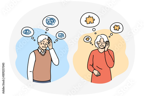 Problem of alzheimer and dementia in older people who experience memory loss or chaos in heads. Old men and women need care due to alzheimer disease caused by age-related diseases.