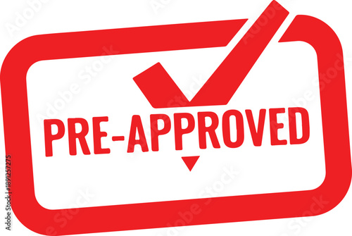 Red Pre Approved Stamp Seal With Checkmark on White Background approval