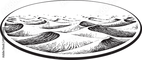 Rub al Khali Rock arch desert landscape linocut illustration