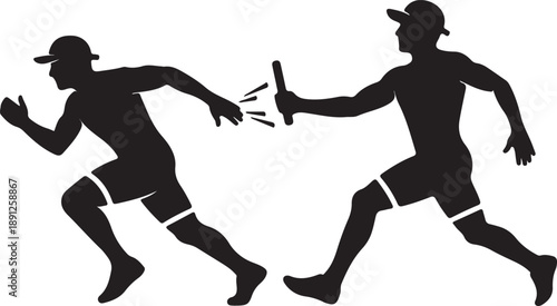 Two baseball players in mid run celebrating victory with bat on transparent background running