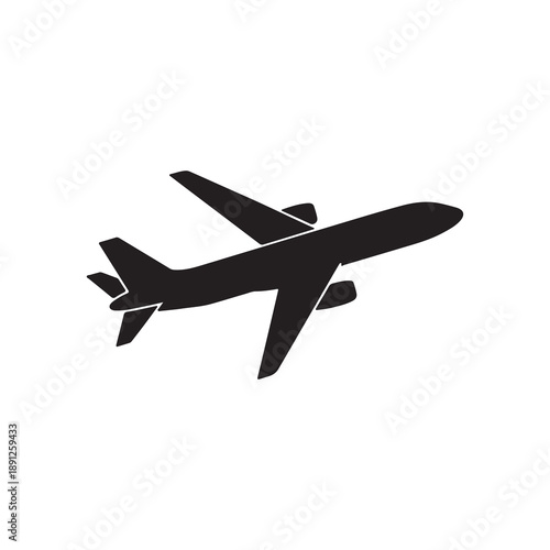 Airplane Silhouette Icon Vector, Commercial Jet Aircraft Symbol