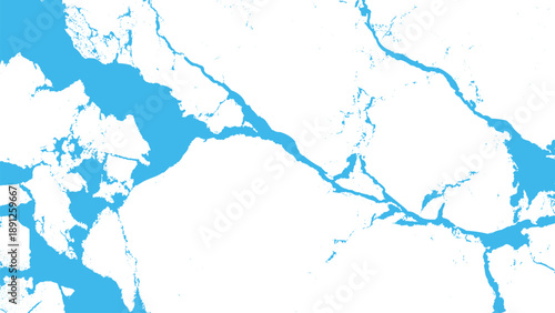 Blue rivers and lakes on white land mass geography map