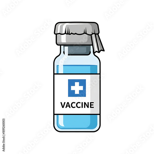 Glass vial labeled vaccine.
