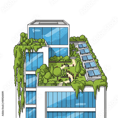 Modern eco building with green plants.