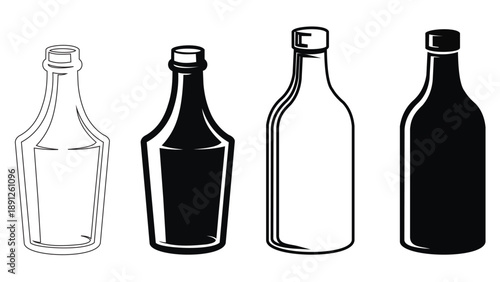 Black silhouette illustration of generic tall glass bottle with narrow neck and closed white plastic screw cap against clean white background