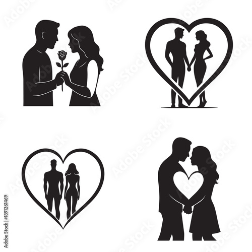 A beautiful compilation of romantic black silhouettes depicting couples' affection and love