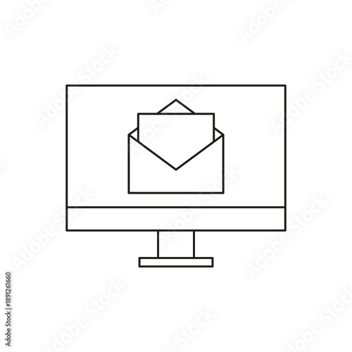 Open email inbox monitor line icon