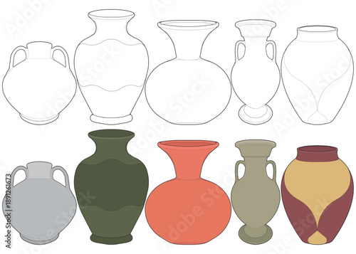 Pottery Vase Collection Set of 10 Minimal Ceramic Vase Illustrations