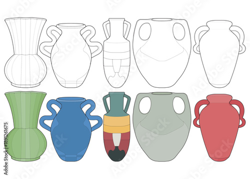 Pottery Vase Collection Set of 10 Minimal Ceramic Vase Illustrations