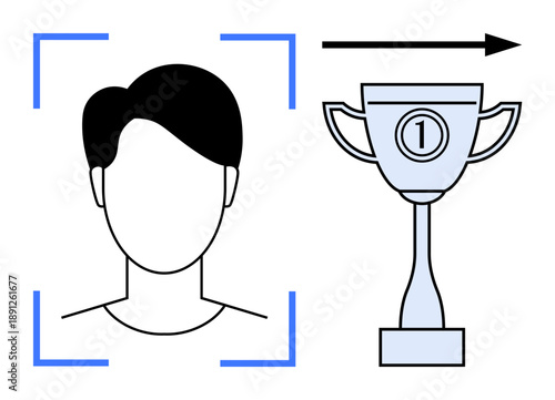 Facial recognition. Facial recognition integrated with award detection achievement and success. Facial recognition offers advanced identification. Ideal for AI, security, innovation, achievement