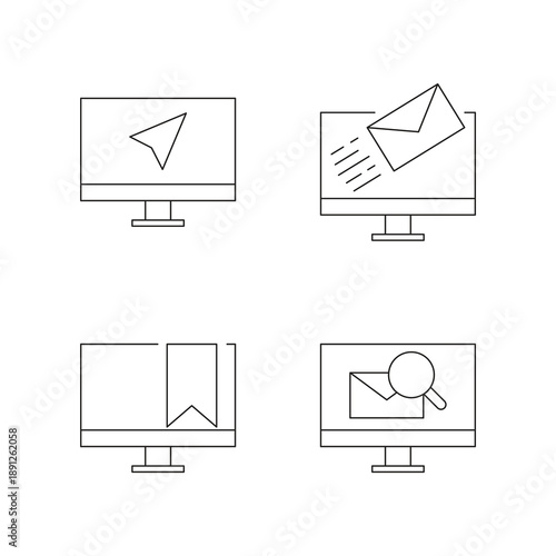 Monitor screen outline icon set 08