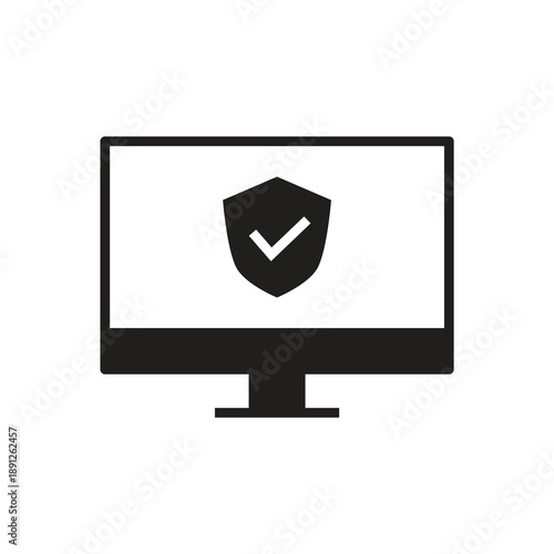 Shield check monitor solid icon black