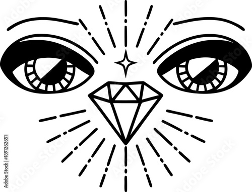 Mystical eyes with shining diamond and star symbol, spiritual magic and enlightenment concept design