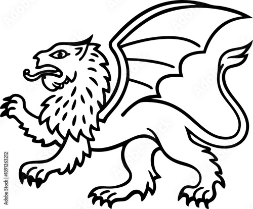 Wallpaper Mural Mythical winged griffin creature with lion body and eagle head, ancient fantasy beast symbol outline Torontodigital.ca