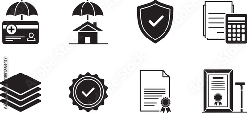 Insurance and Finance Icons Collection with Shield and Documents protection
