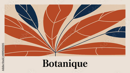 Minimalist flat design graphic featuring leaves in a botanical arrangement viewed from directly above in a clean environment