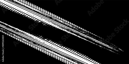 Grunge circle tire track, wheel braking mark. Truck, car or motorcycle tread pattern silhouettes.