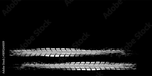 Grunge tire track, wheel braking marks. Truck, car or motorcycle tread pattern silhouette
