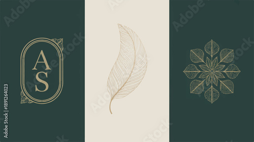 A stylized illustration featuring a leaf and floral design elements in a botanical theme