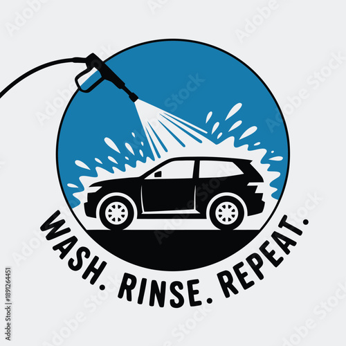 Dynamic car wash service icon featuring a vehicle being sprayed by a pressure washer
