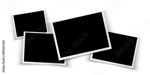 Set of overlapping white photo frames with soft shadows on transparent background. Dynamic collage layout mockup for showcasing multiple images, photo galleries, scrapbooks, presentations, and creativ