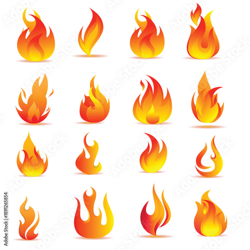 Cartoon red flame. Fire flames, hot fireball, danger wildfire campfire and bonfire elements, fire frames and flaming borders isolated vector set