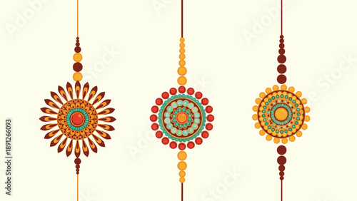 Traditional Indian Raksha Bandhan festival decorative rakhi threads with colorful beads and floral patterns for brother and sister bond.